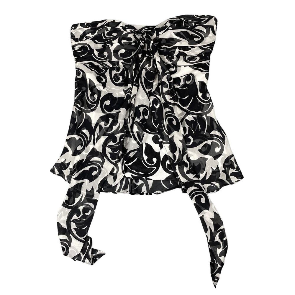 White House Black Market Silk Strapless Blouse Top Black White Womens Size 2